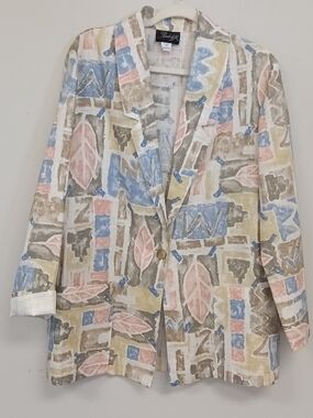 Vintage Radcliffe 80's Linen Blend Pastel Patterned Blazer Golden Girls Artsy 14